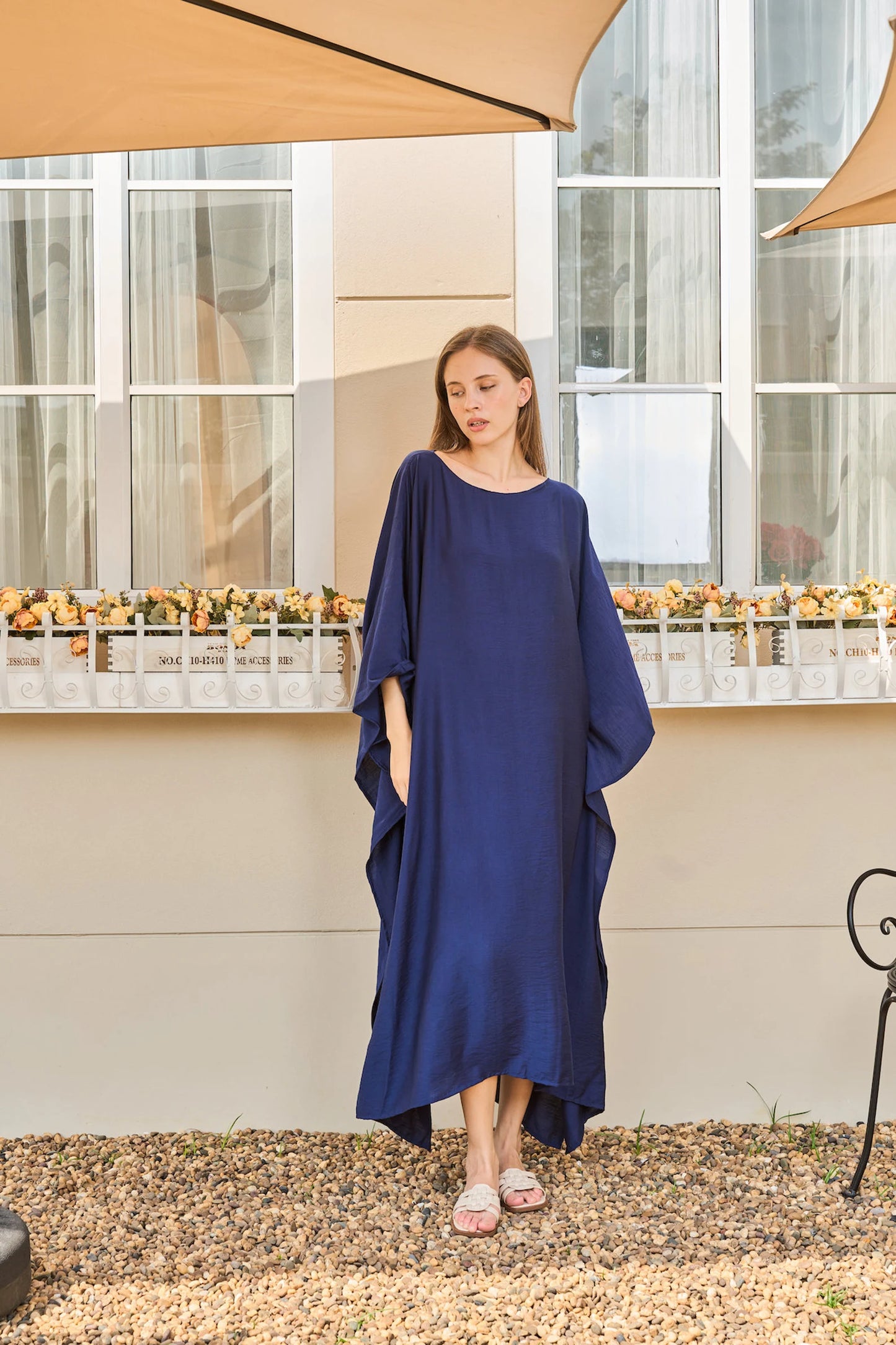 Paris Silk Dark Navy Blue Natural Kaftan Dress Women Pyjamas Plus Size