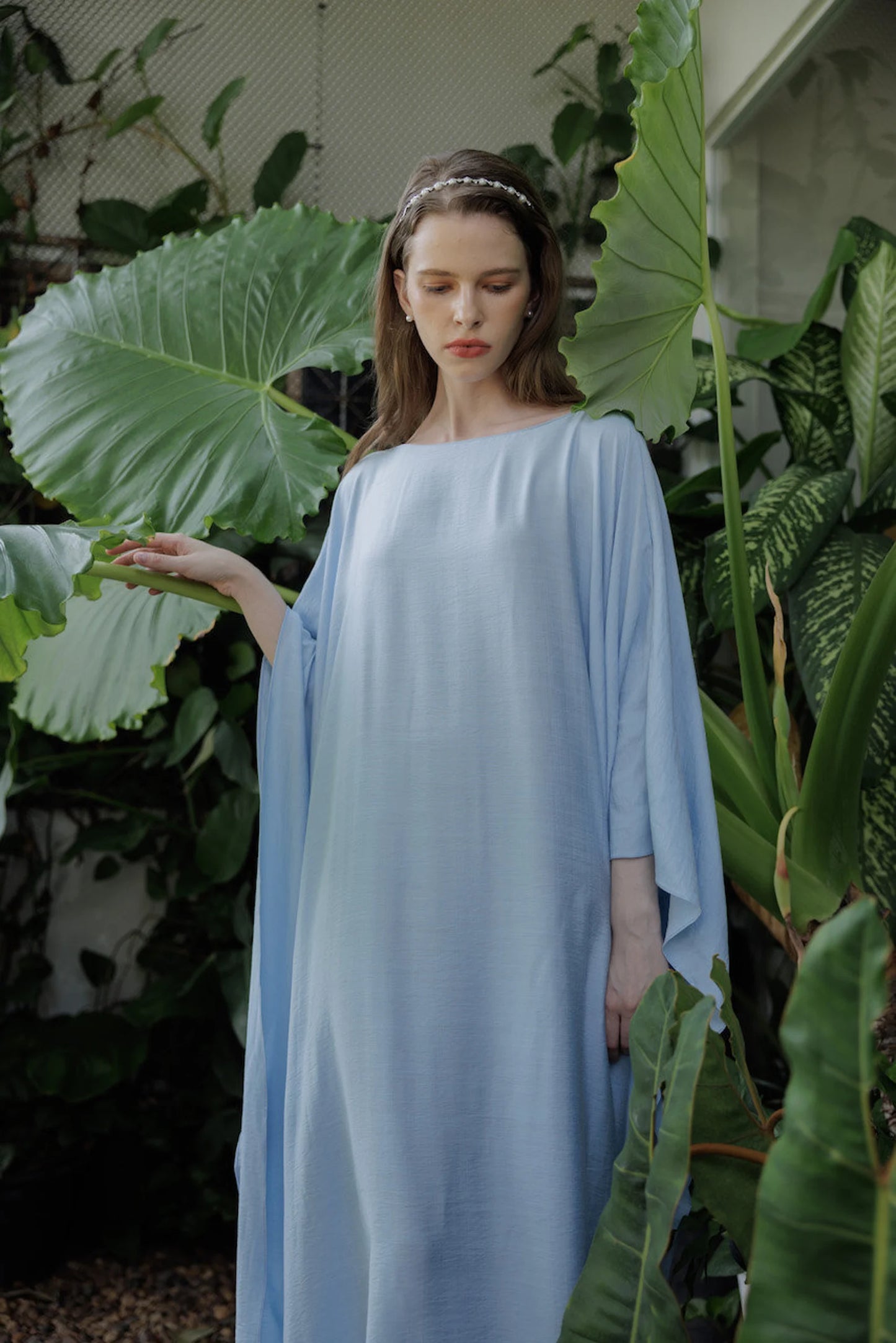 Paris Silk Kaftan Angel Medium Blue Gray Soft Breathable Maxi Dress