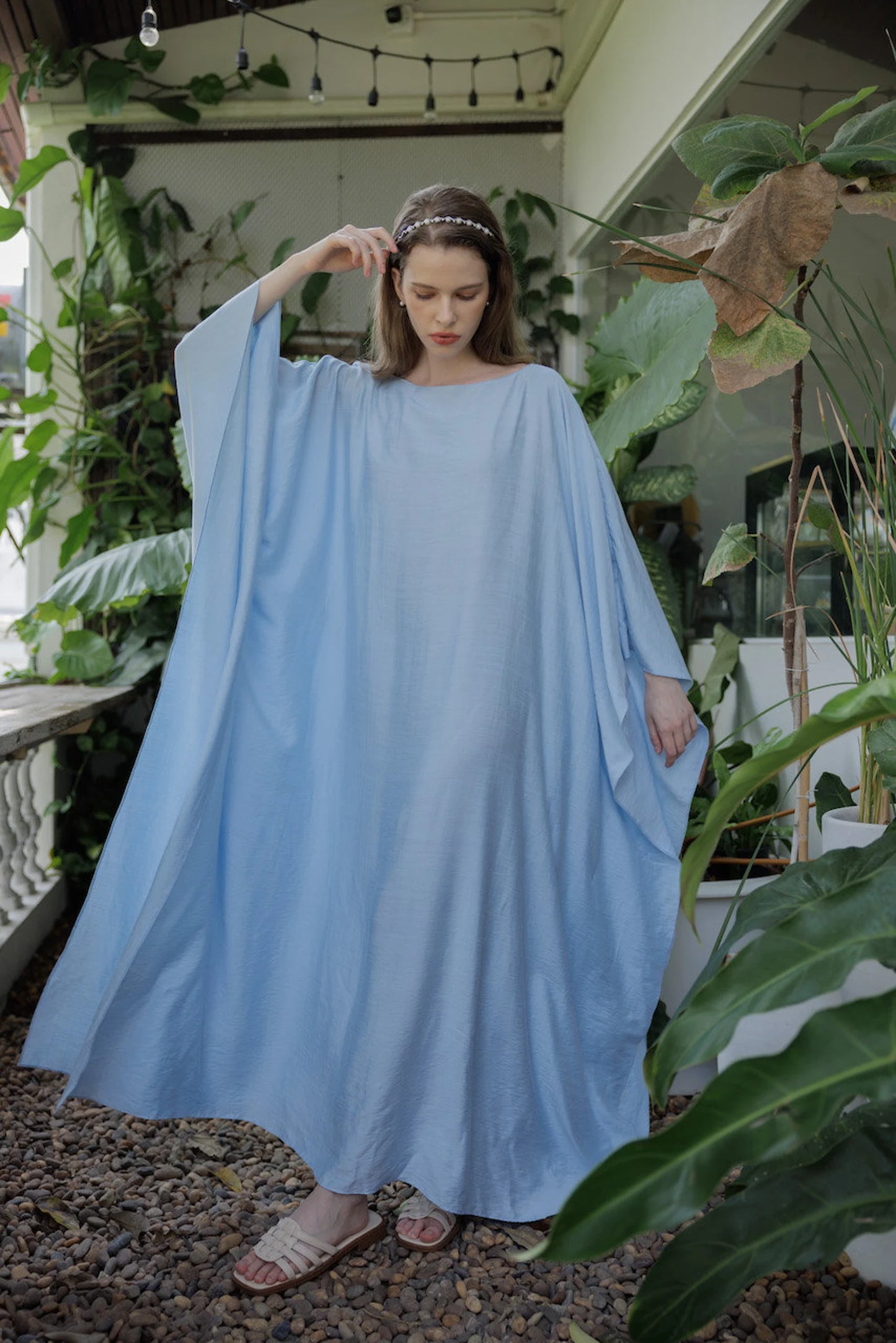 Paris Silk Kaftan Angel Medium Blue Gray Soft Breathable Maxi Dress