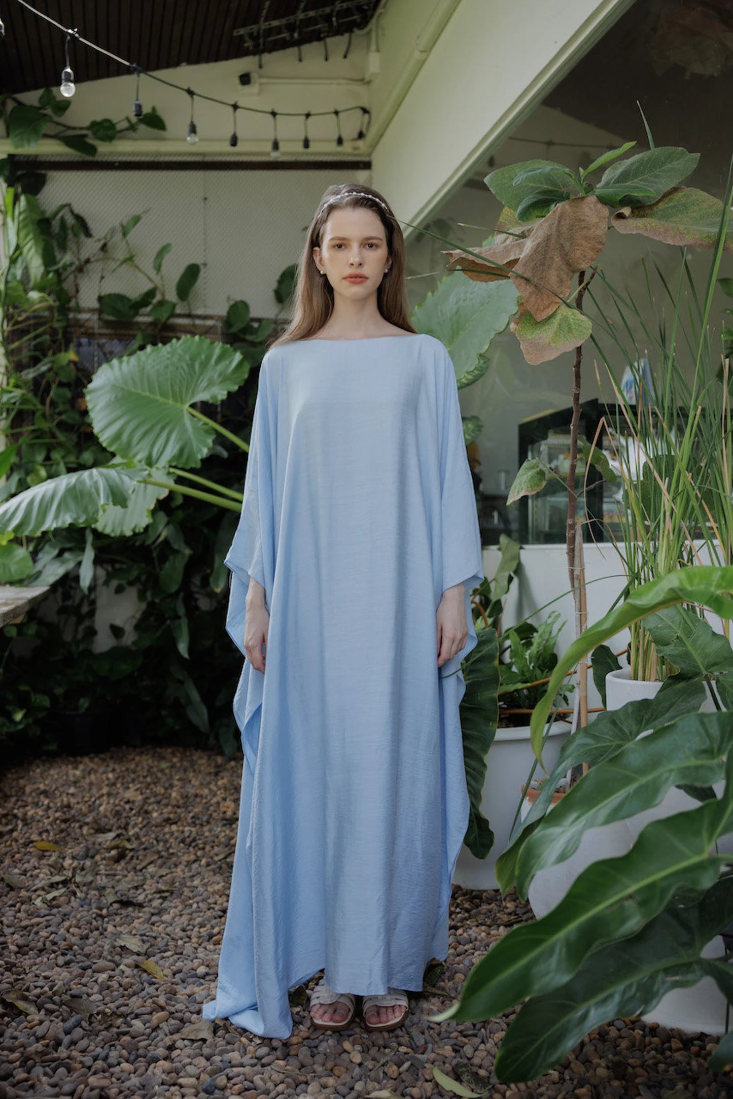 Paris Silk Kaftan Angel Medium Blue Gray Soft Breathable Maxi Dress