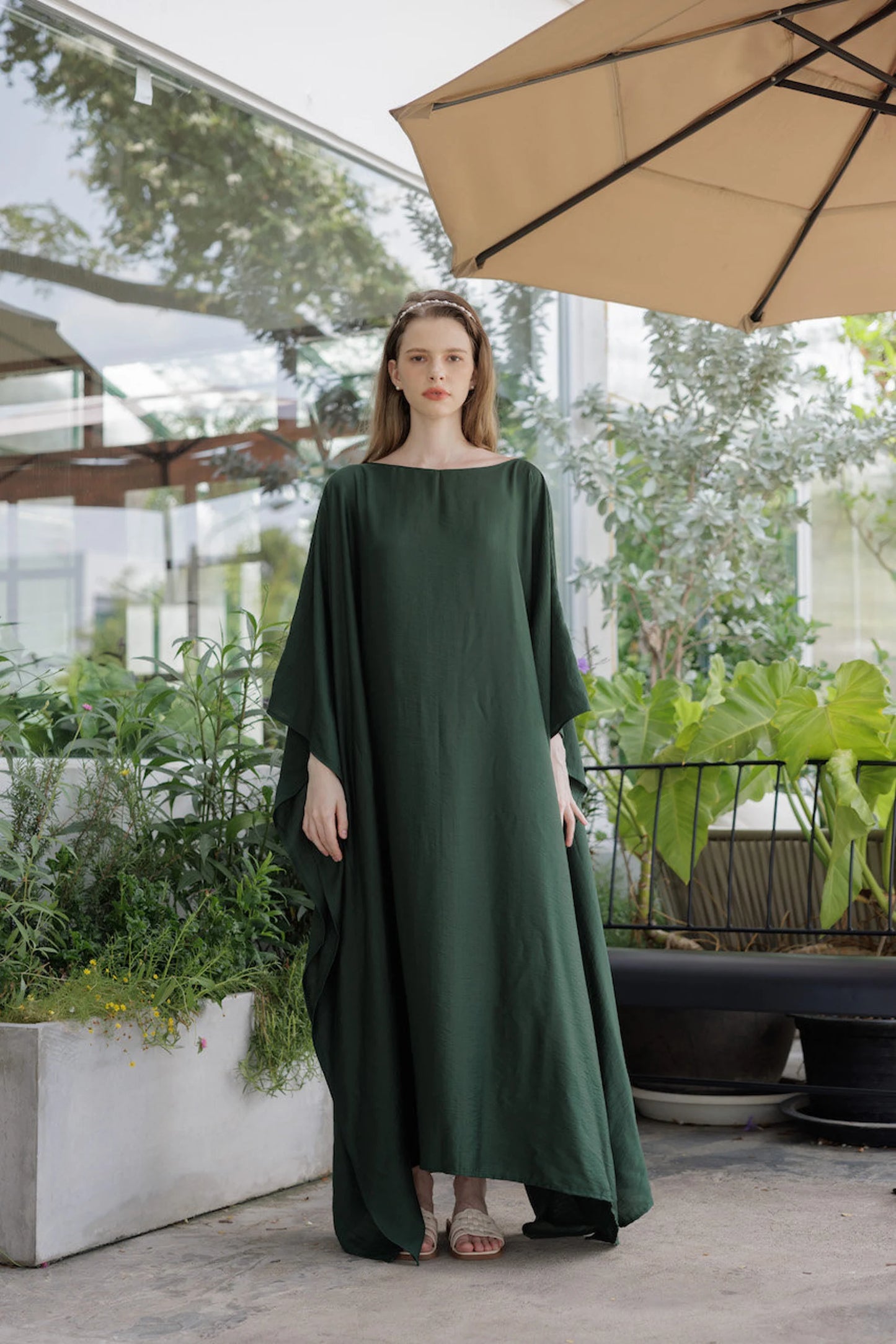 Paris Silk Kaftan Dark Green Dress Women Plus Size Evening Pyjamas