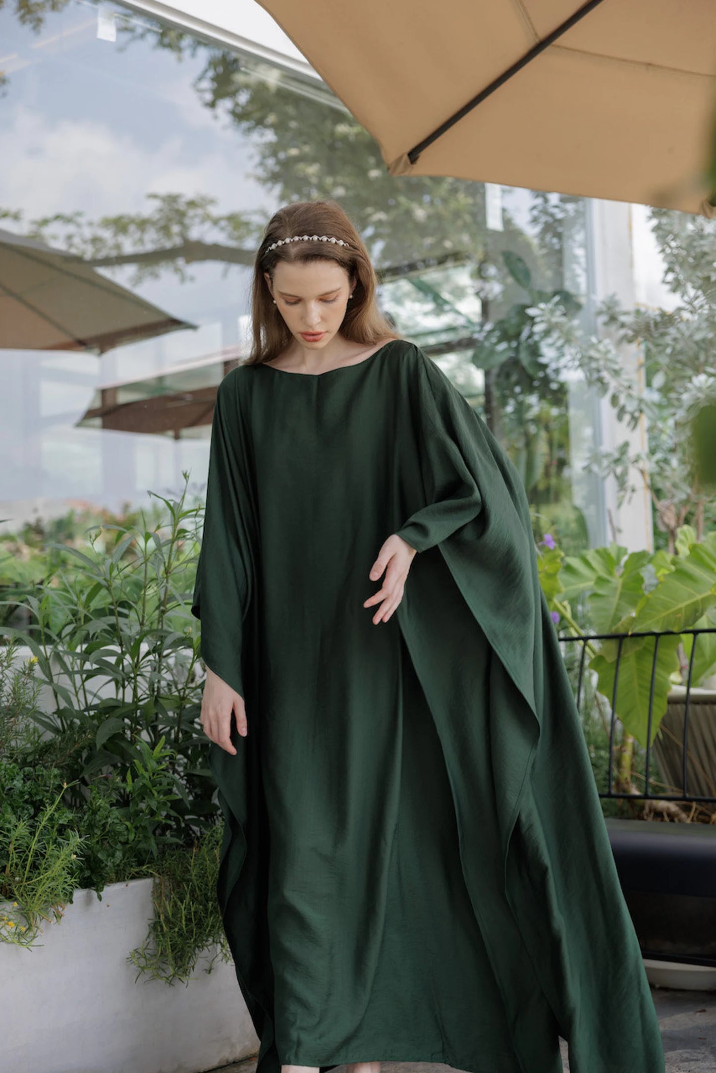 Paris Silk Kaftan Dark Green Dress Women Plus Size Evening Pyjamas