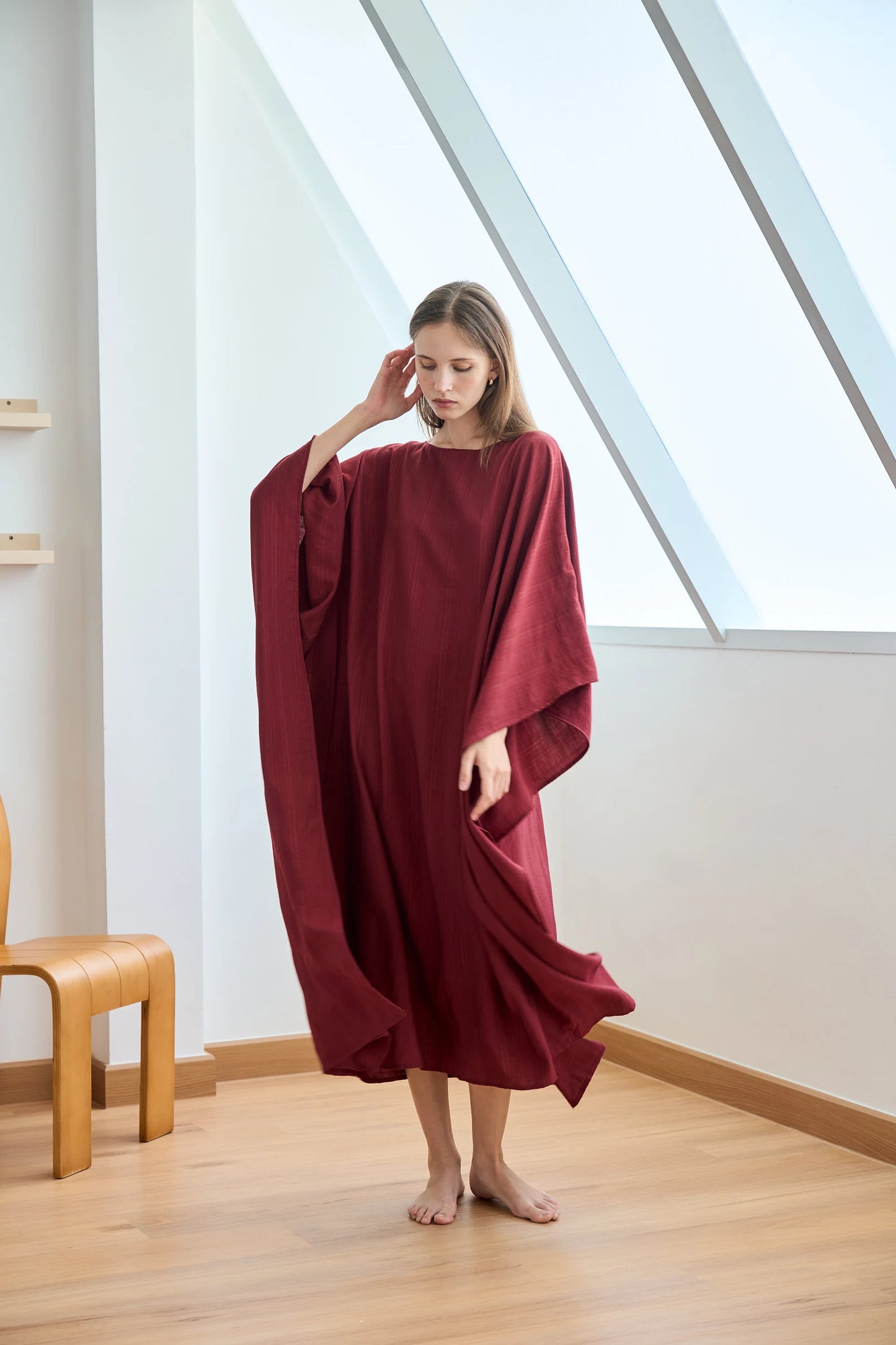 Paris Silk Kaftan Red Burgundy Natural Dress Women Pyjamas Plus Size