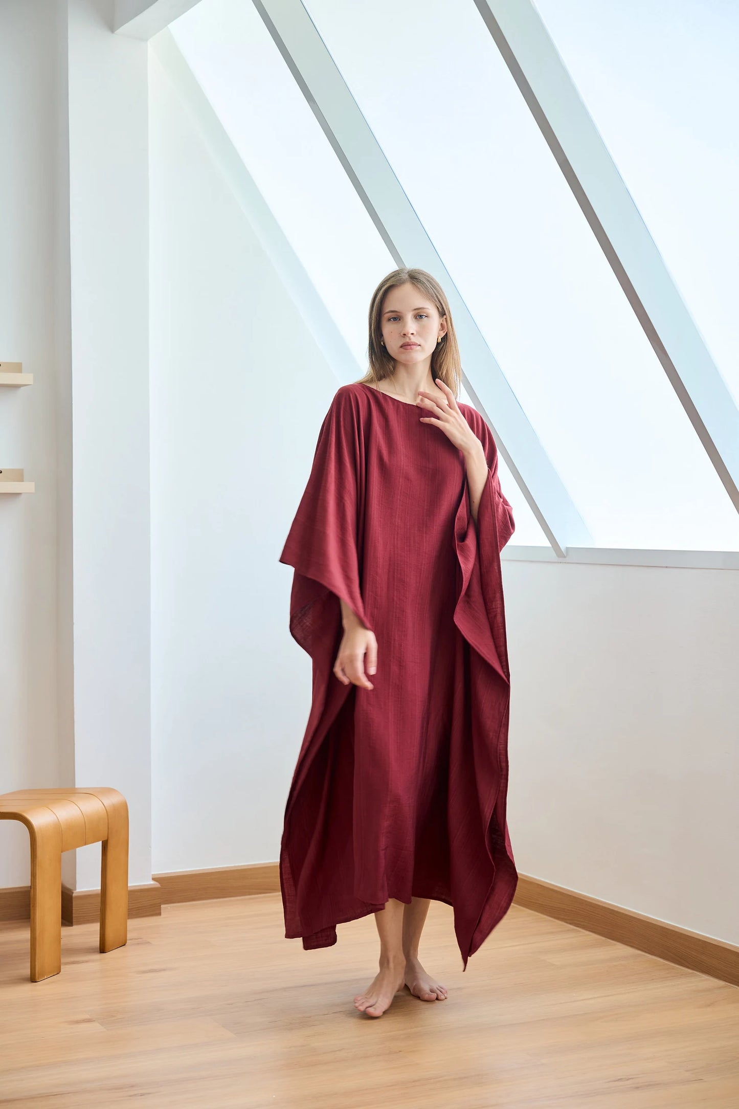 Paris Silk Kaftan Red Burgundy Natural Dress Women Pyjamas Plus Size