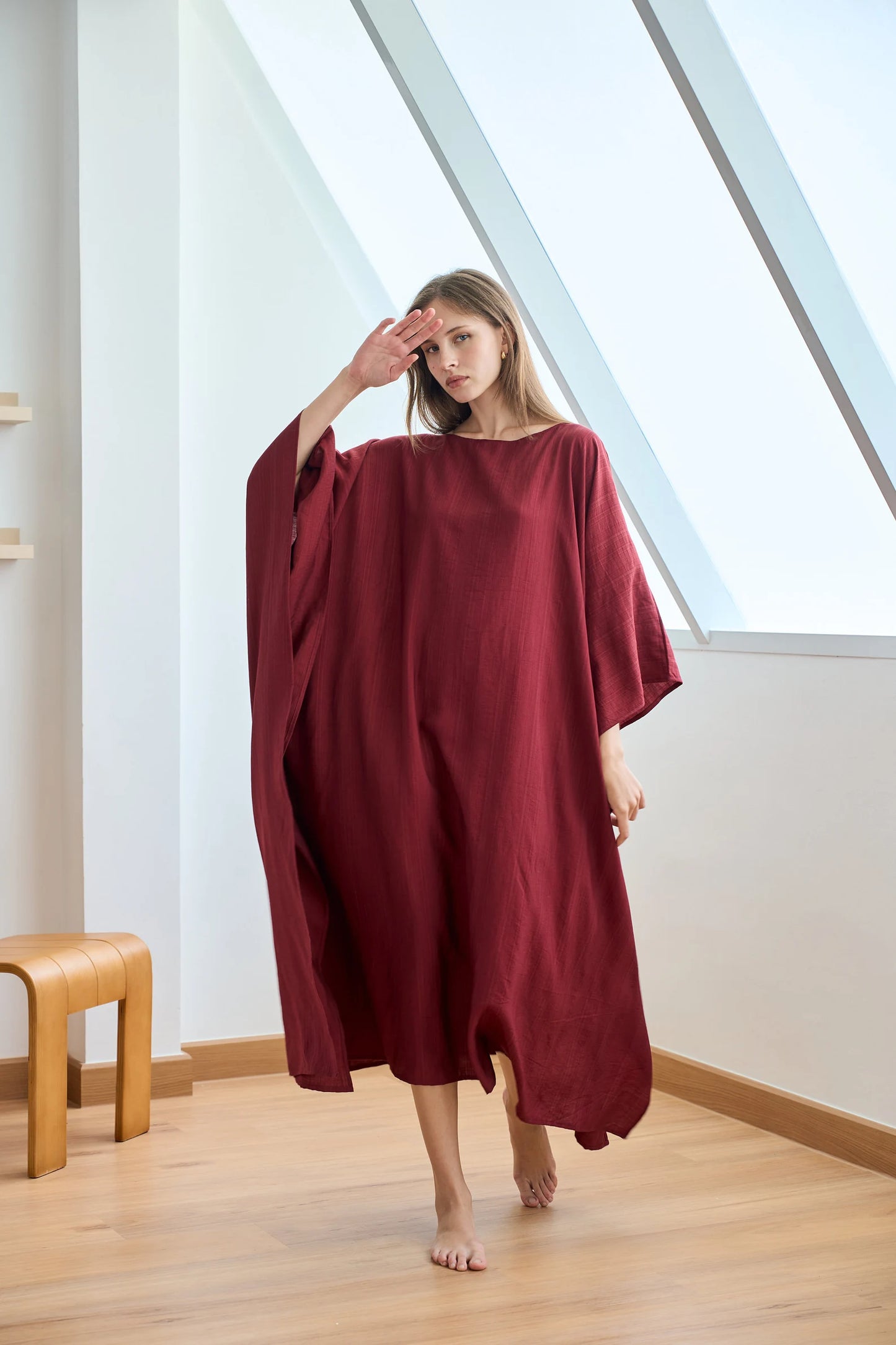 Paris Silk Kaftan Red Burgundy Natural Dress Women Pyjamas Plus Size