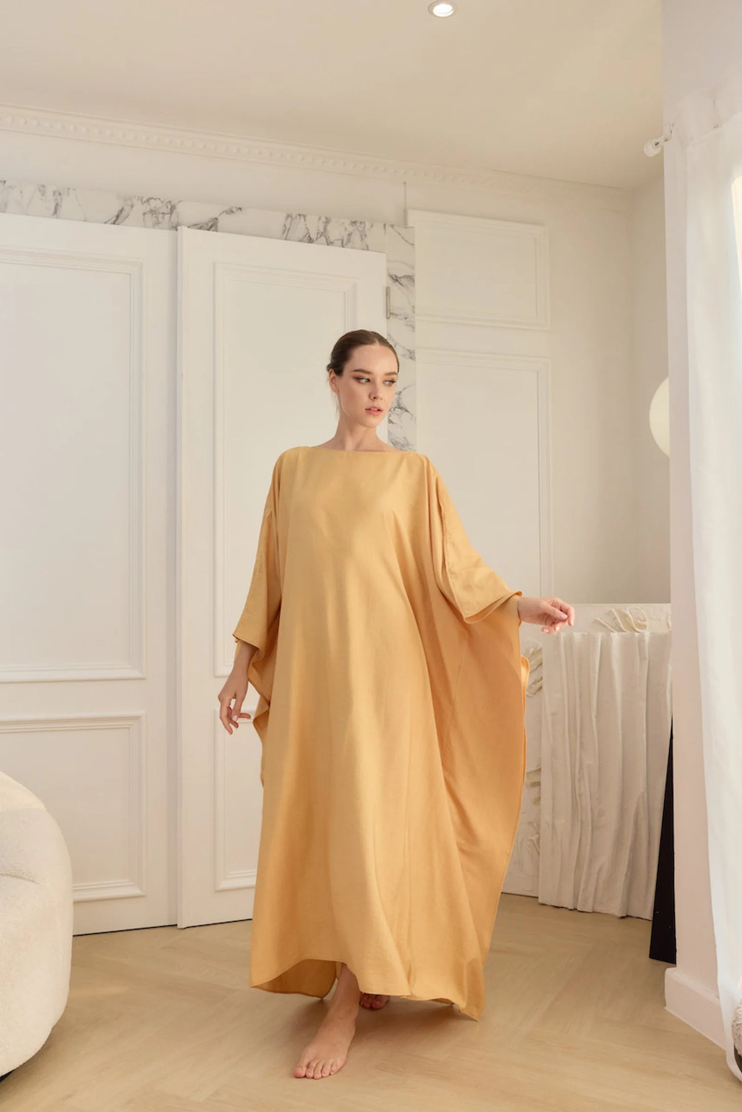 Paris silk Kaftan Gold Yellow Abaya Designer Silk Full Length Boho Plus Size Maxi Dress