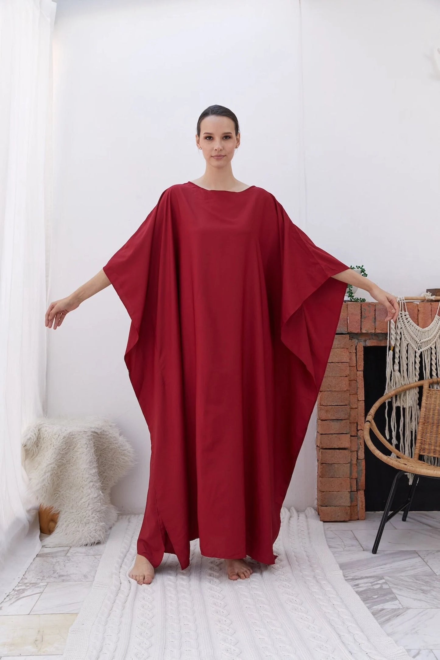 Red Silk Kaftan Dress Full Length Women Plus Size Bridesmaid Caftan