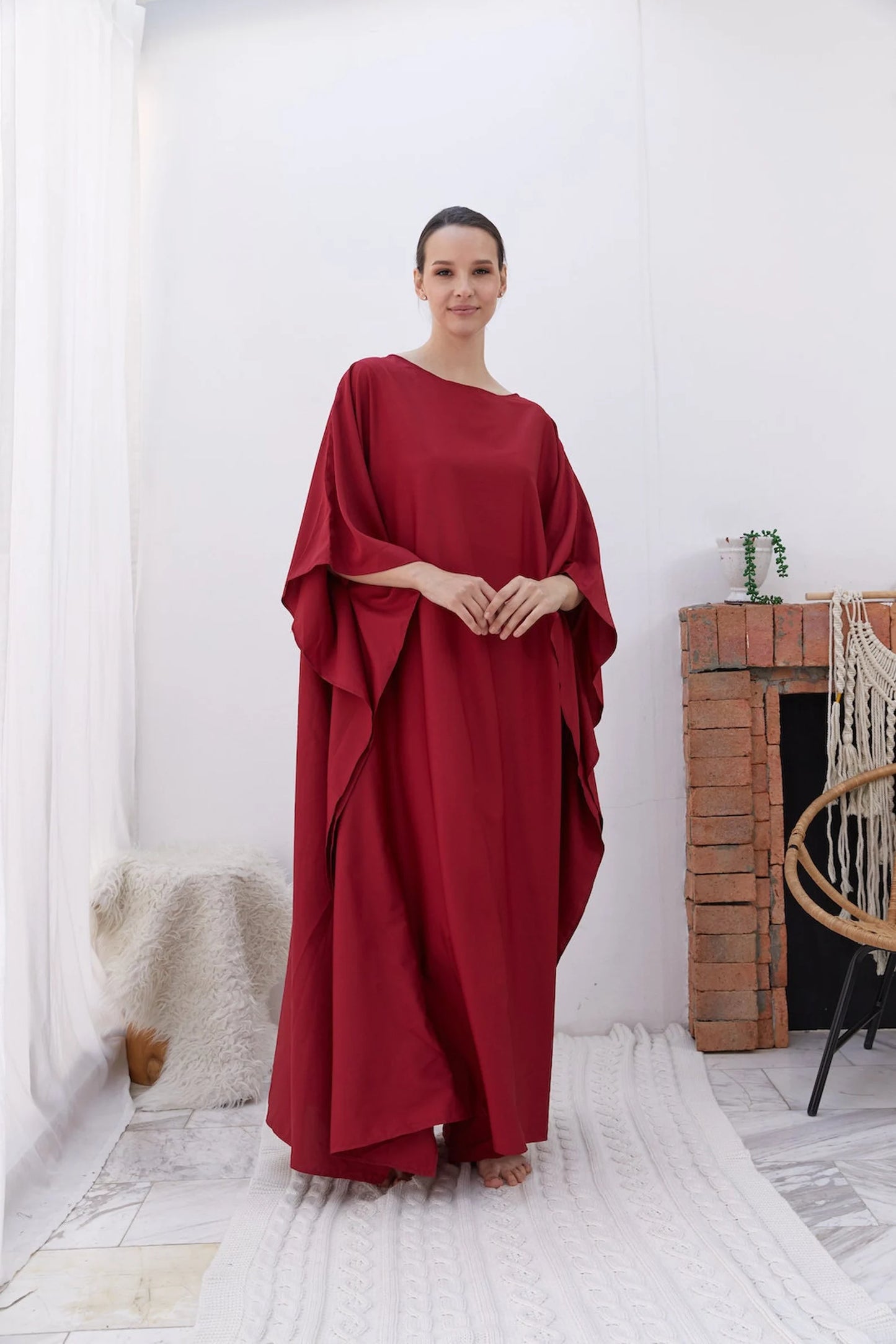 Red Silk Kaftan Dress Full Length Women Plus Size Bridesmaid Caftan