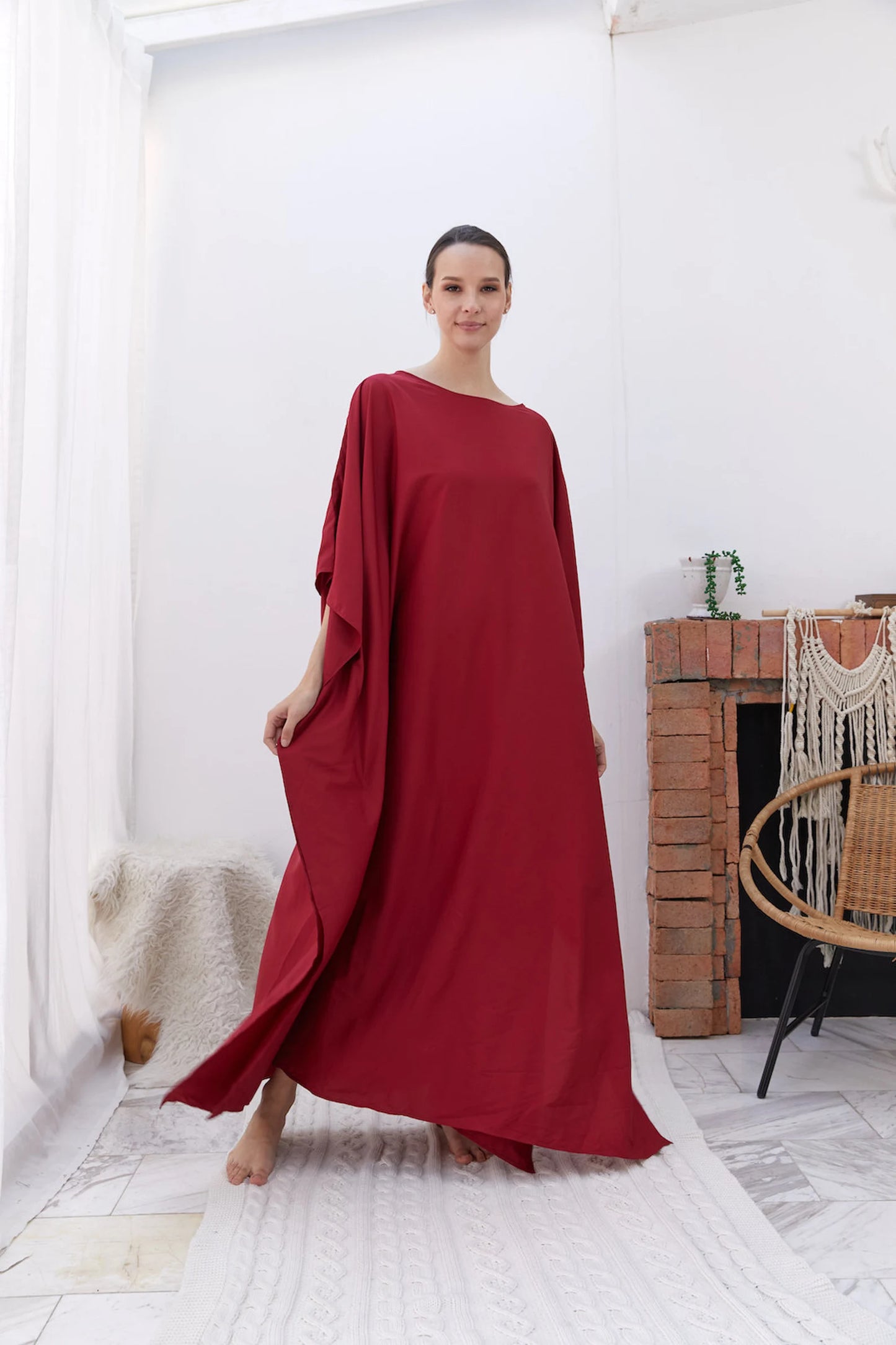 Red Silk Kaftan Dress Full Length Women Plus Size Bridesmaid Caftan