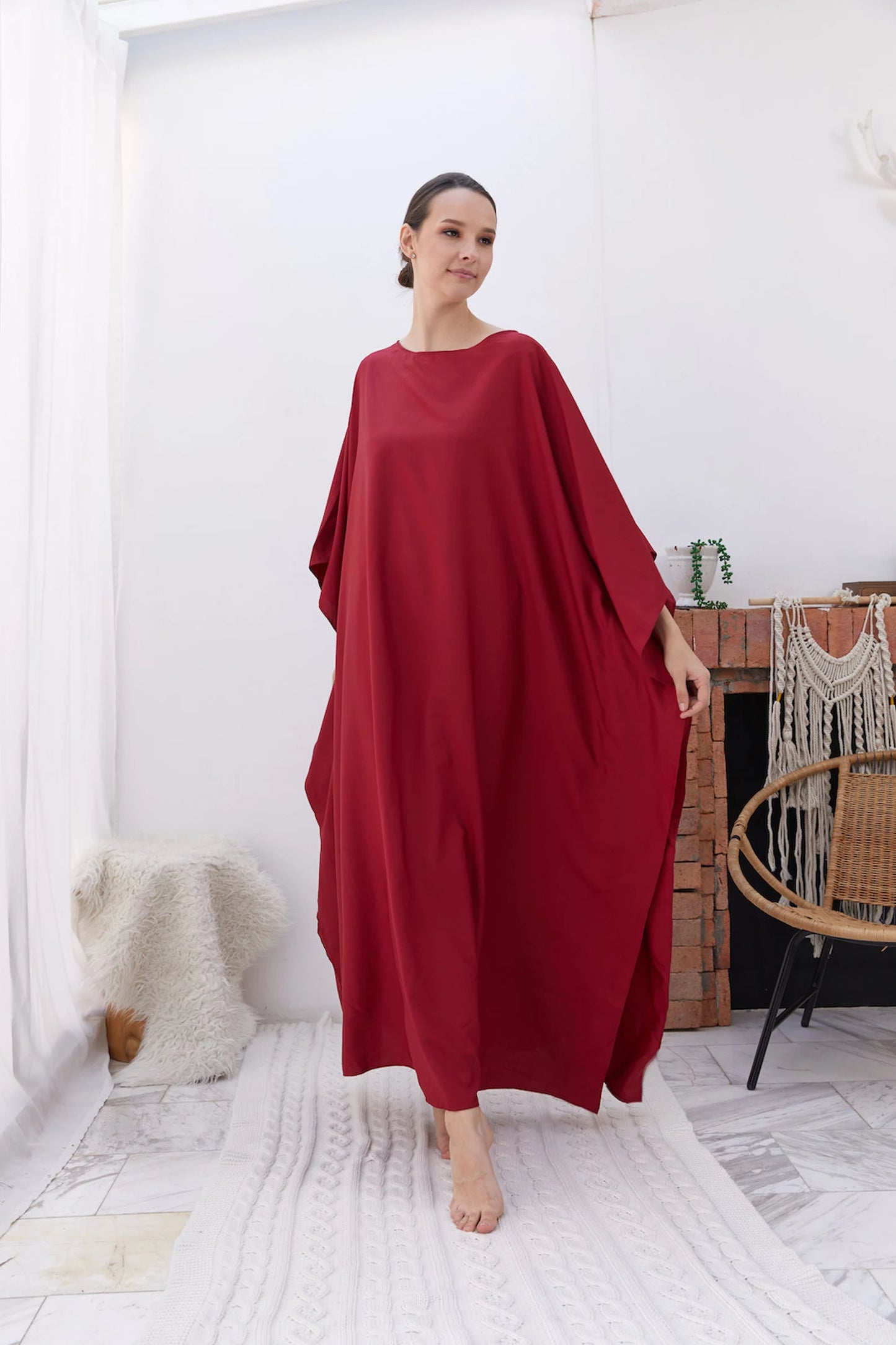 Red Silk Kaftan Dress Full Length Women Plus Size Bridesmaid Caftan