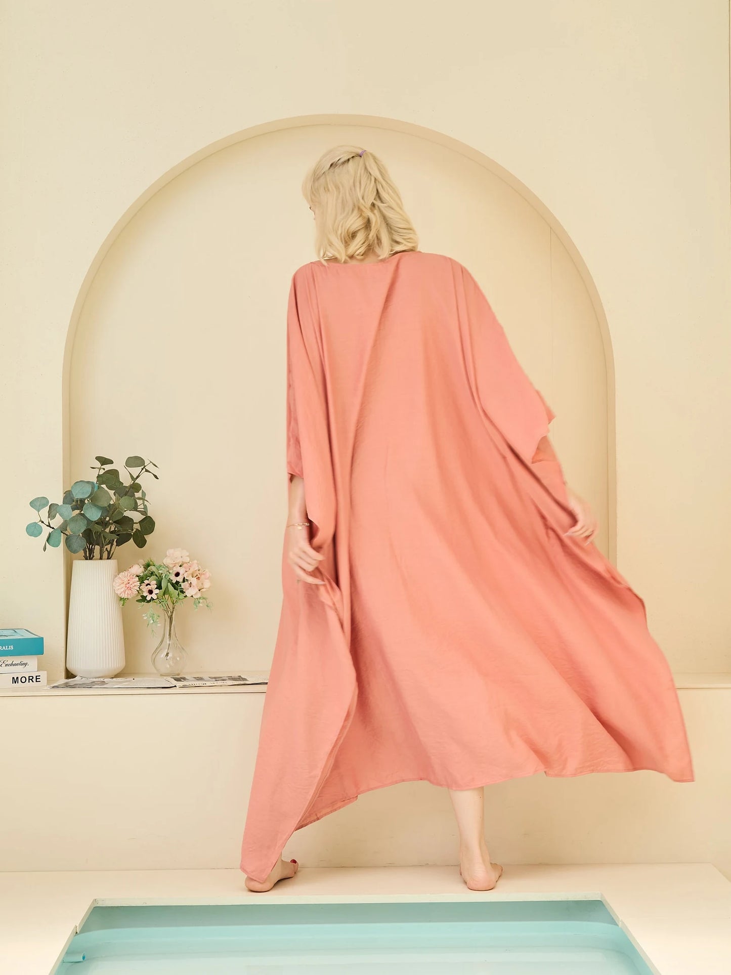 Salmon Pink Caftan Coverup Silk Japan Kaftan Summer Dresses for Women Plus Size