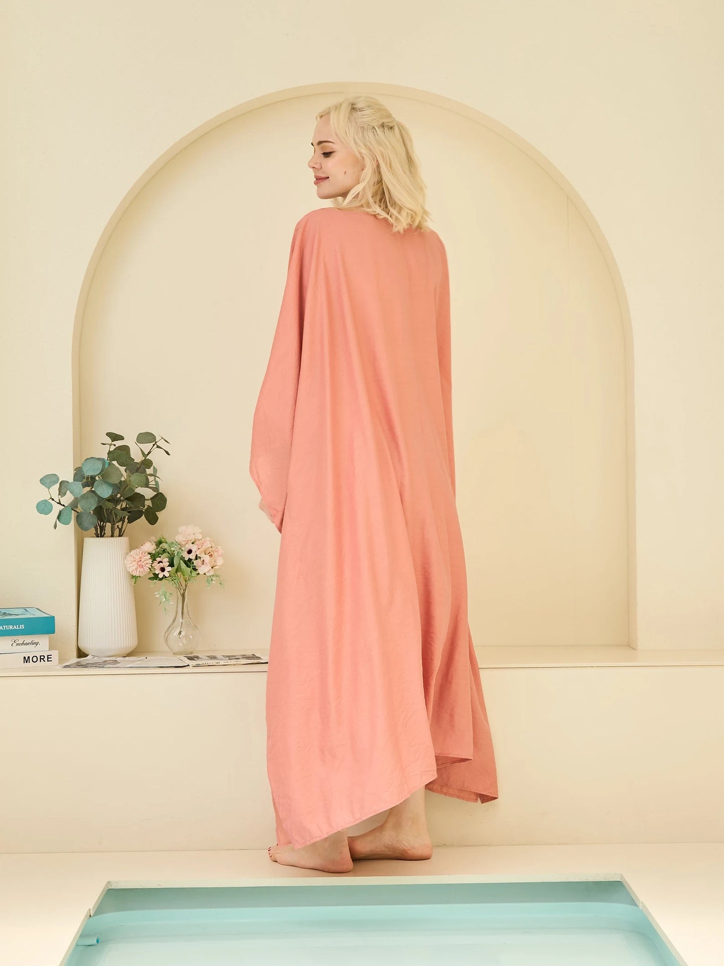 Salmon Pink Caftan Coverup Silk Japan Kaftan Summer Dresses for Women Plus Size