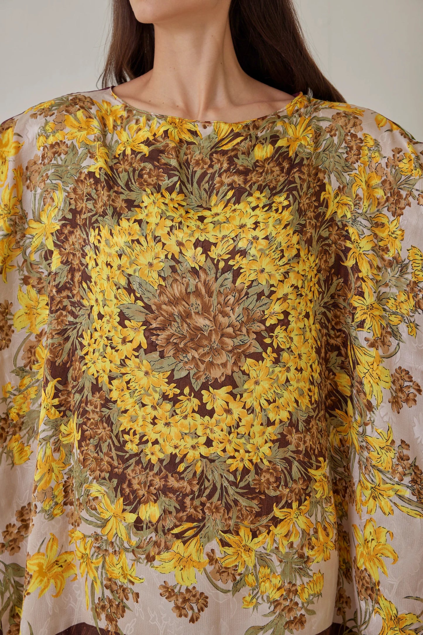 Silk Scarves Dress Patchwork Yellow Golden Floral Designer Moroccan Kaftan Dress