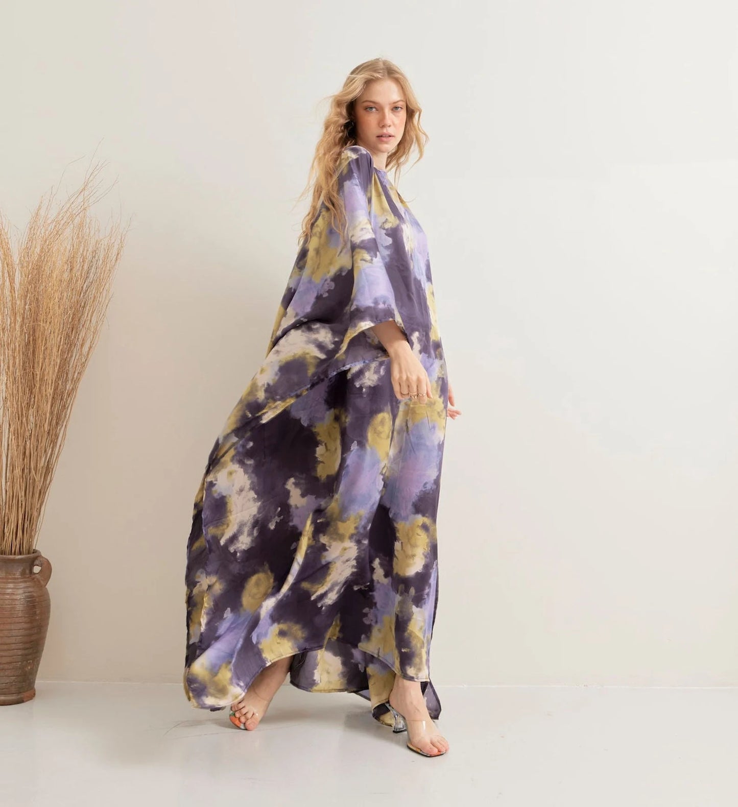 Soft Silk Tiedye Print Kaftan for Beach Wear Lounge Wear Dress Plus Size