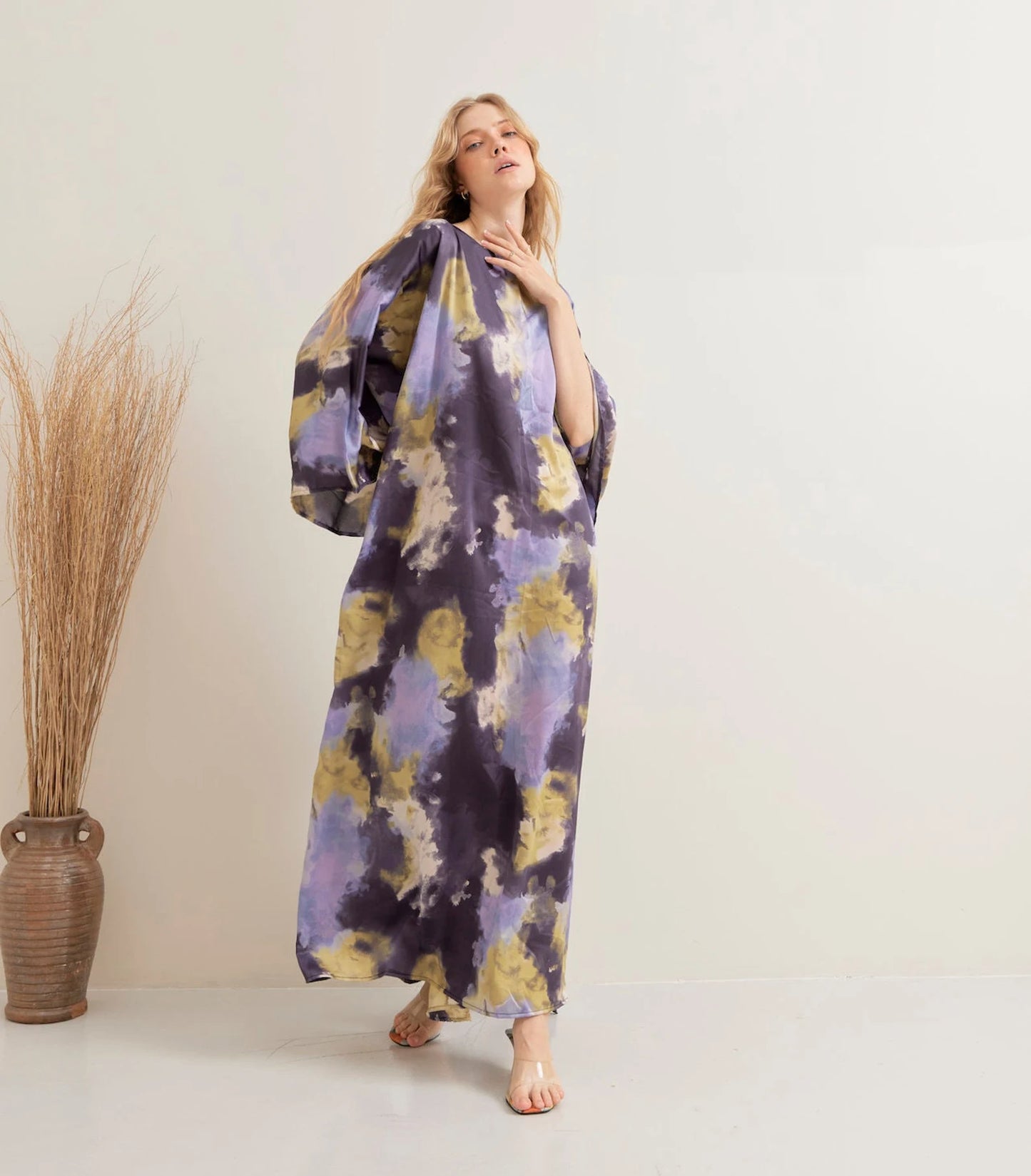 Soft Silk Tiedye Print Kaftan for Beach Wear Lounge Wear Dress Plus Size