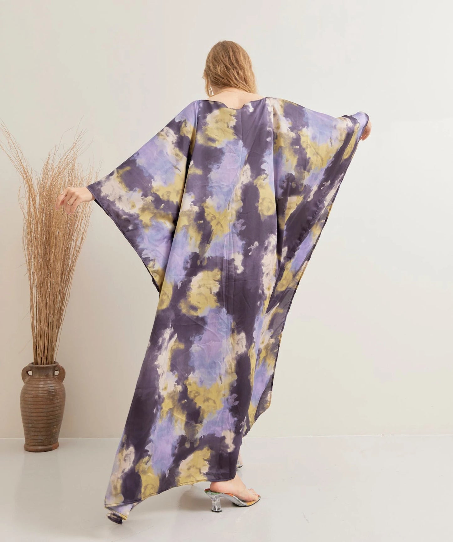 Soft Silk Tiedye Print Kaftan for Beach Wear Lounge Wear Dress Plus Size