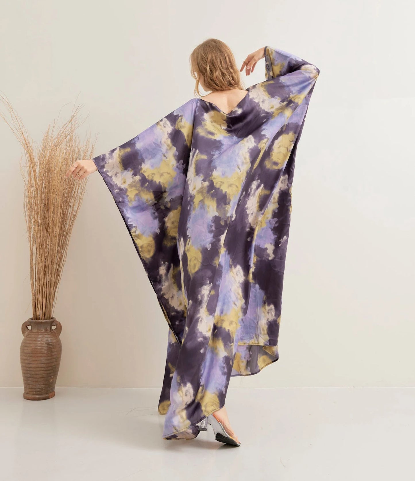 Soft Silk Tiedye Print Kaftan for Beach Wear Lounge Wear Dress Plus Size