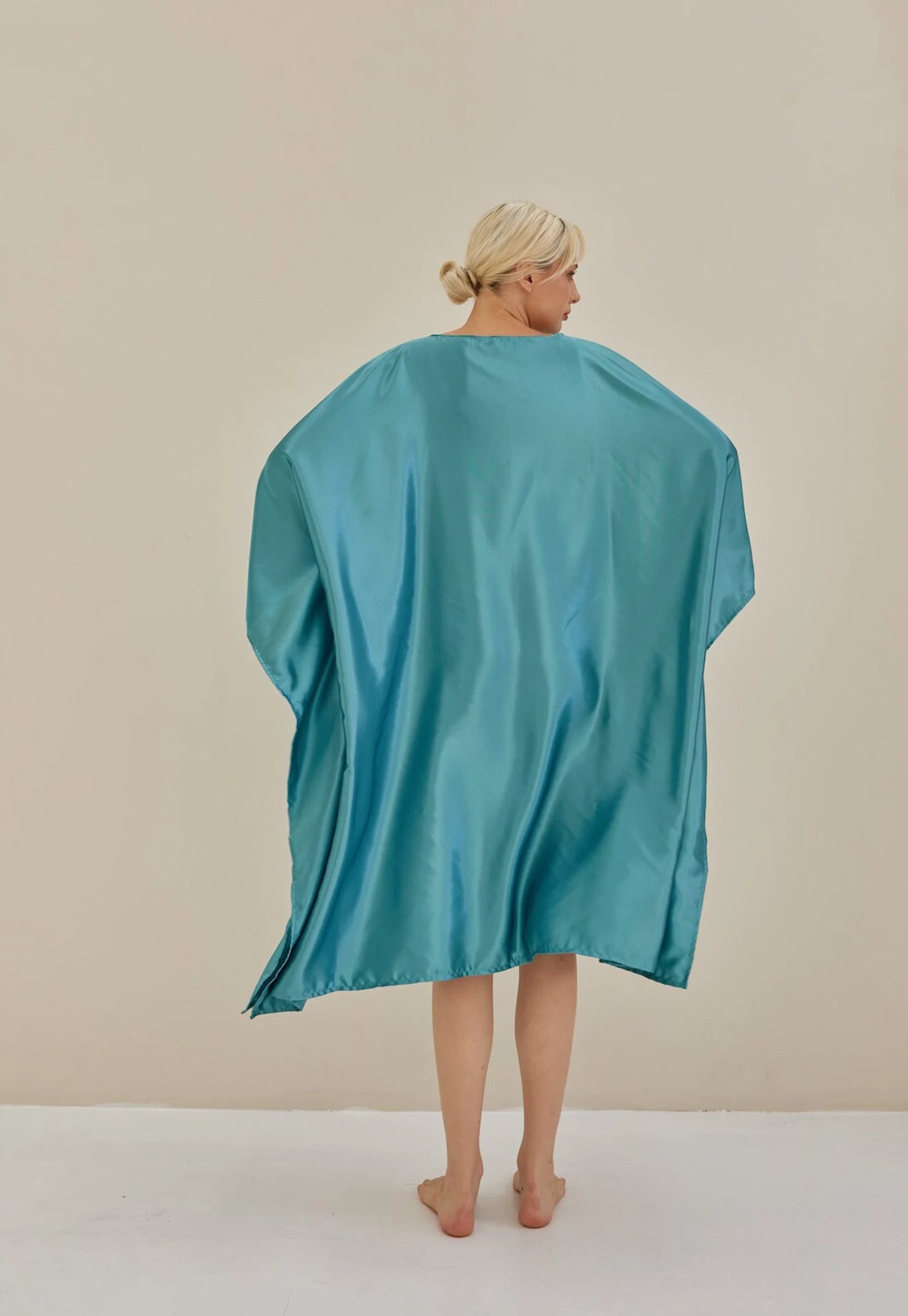 Turquoise Kaftan Blue Bat Wing Loose Silk Kaftan Dress Luxury Soft Dressing Gown