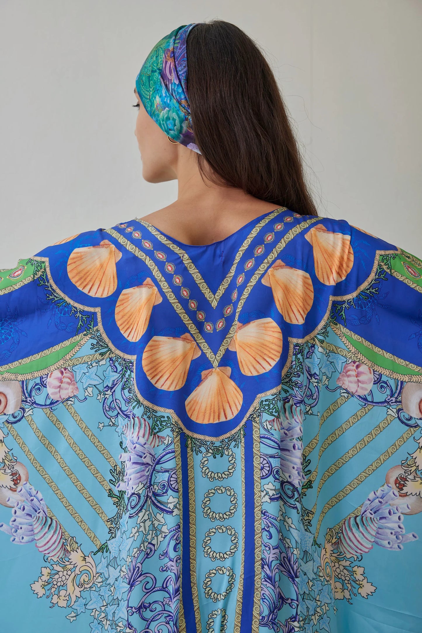 Under the Sea Blue Silk Summer Kaftan Beach Wear Boho Resort Wear Full Length