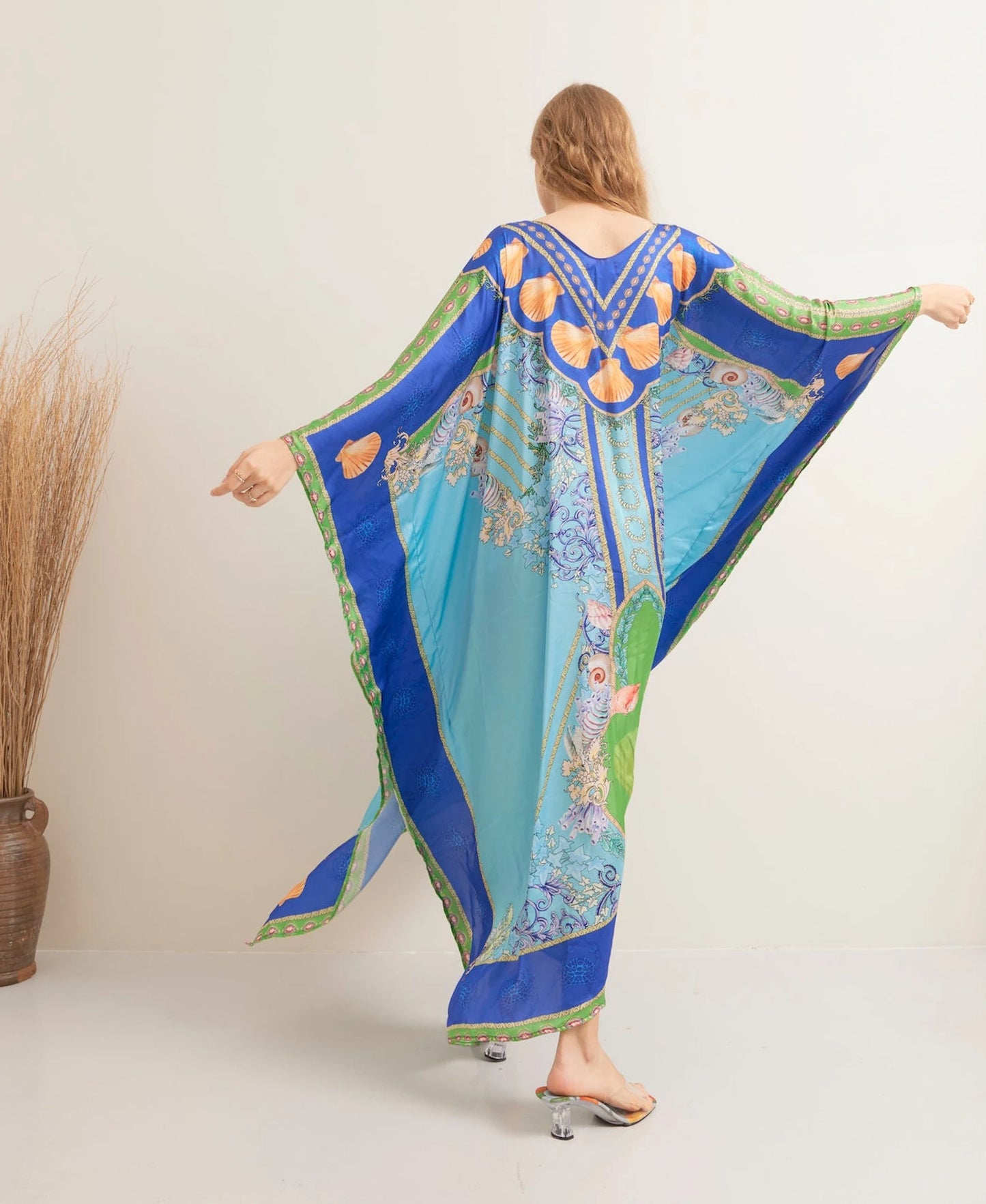 Under the Sea Blue Silk Summer Kaftan Beach Wear Boho Resort Wear Full Length