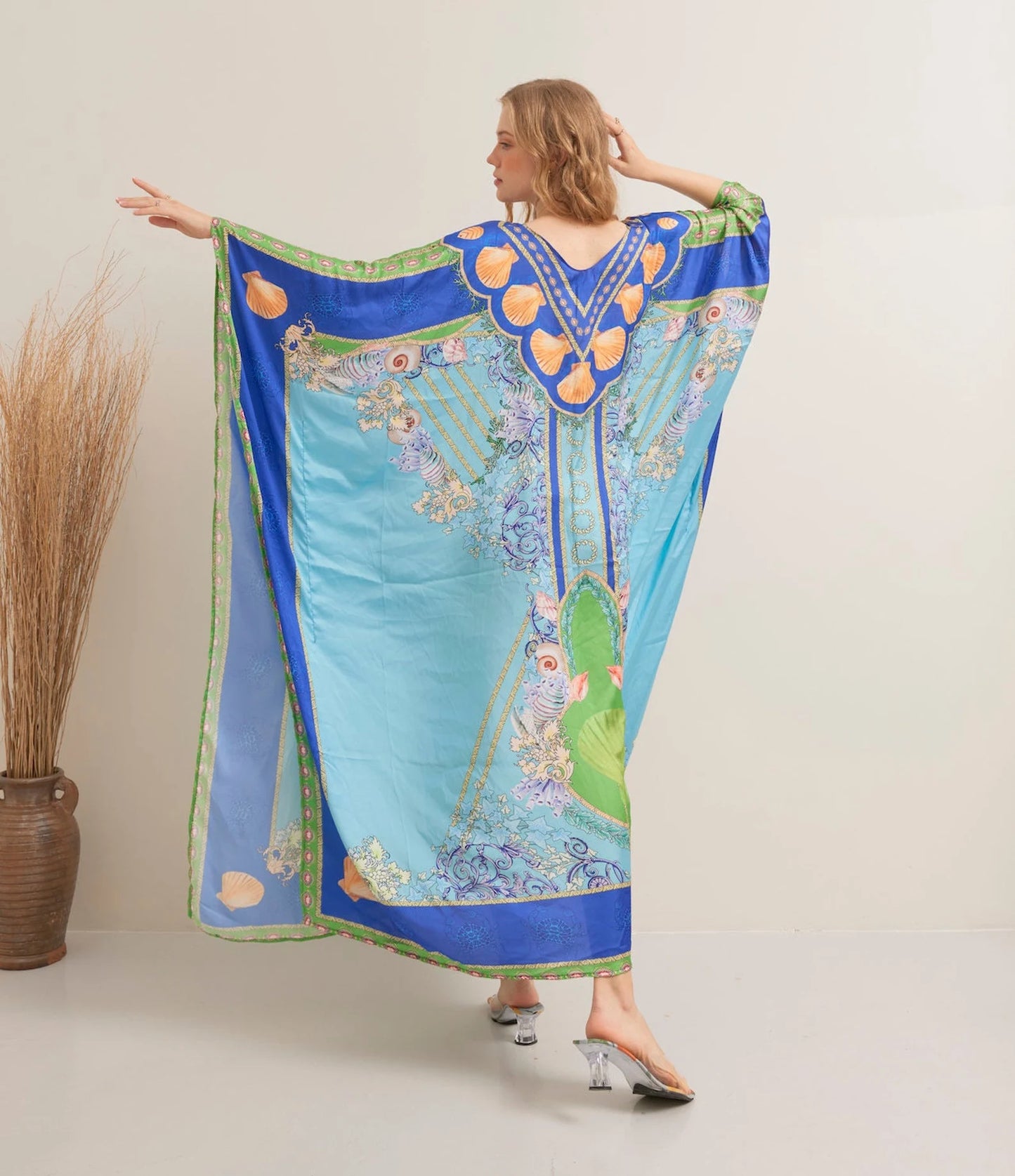 Under the Sea Blue Silk Summer Kaftan Beach Wear Boho Resort Wear Full Length