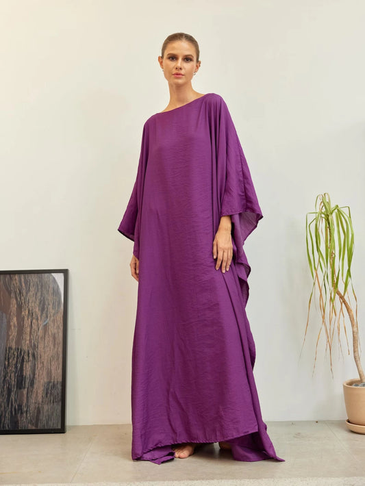 Violet Silk Japan Kaftan Dress Silk Caftan Full Length Loungewear Plus Size