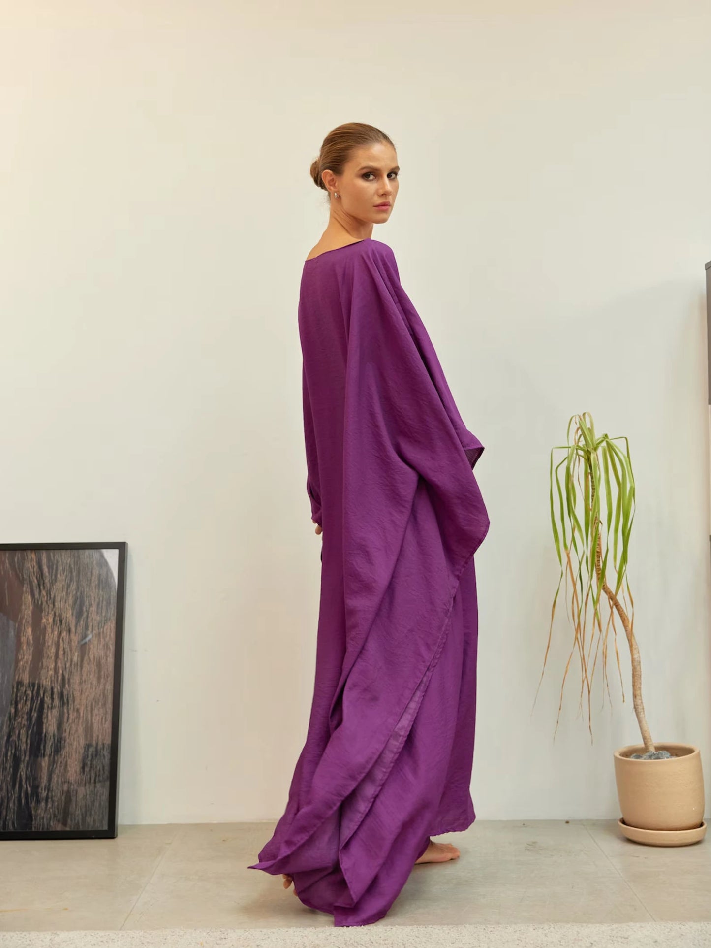 Violet Silk Japan Kaftan Dress Silk Caftan Full Length Loungewear Plus Size