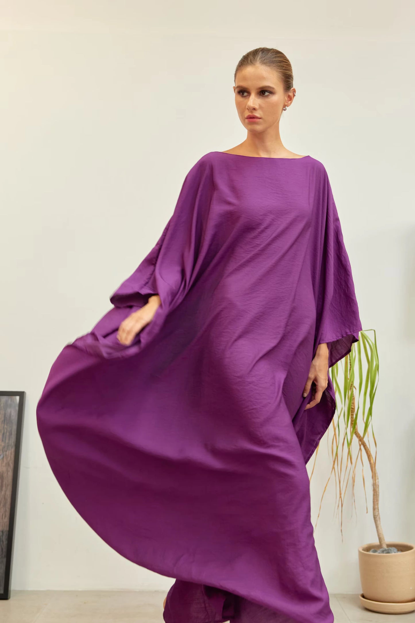 Violet Silk Japan Kaftan Dress Silk Caftan Full Length Loungewear Plus Size