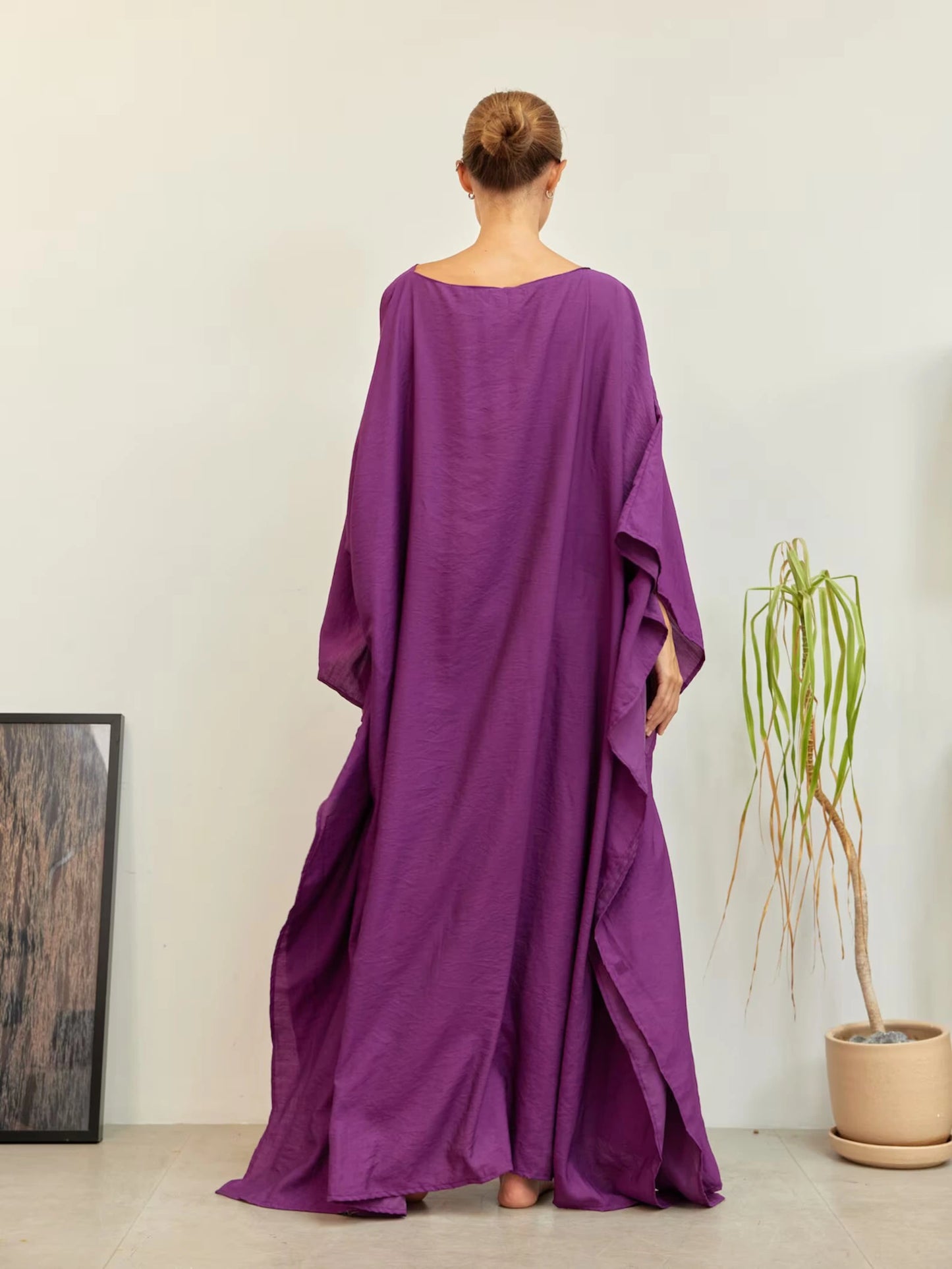 Violet Silk Japan Kaftan Dress Silk Caftan Full Length Loungewear Plus Size