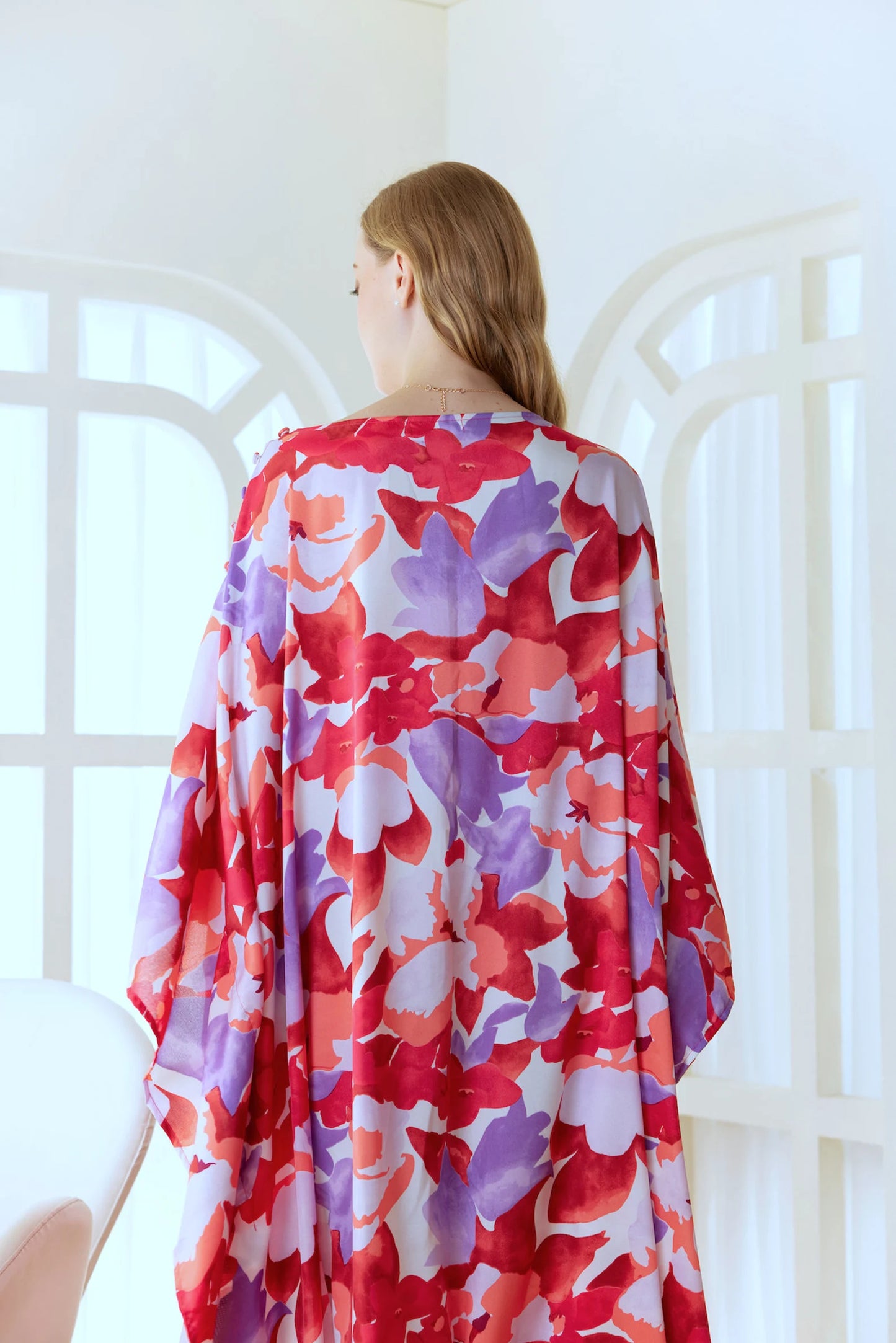 Vivid Pink Red Floral Button at Shoulder- Women Plus Size